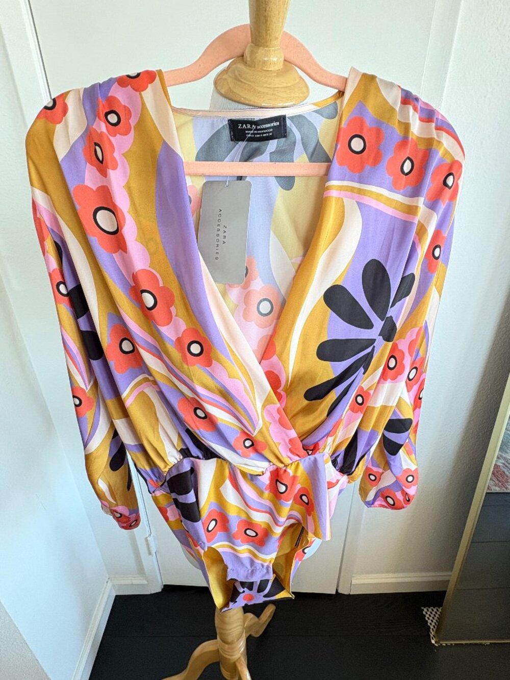 NWT Zara Accessories Retro Floral Wrap Bodysuit Size S